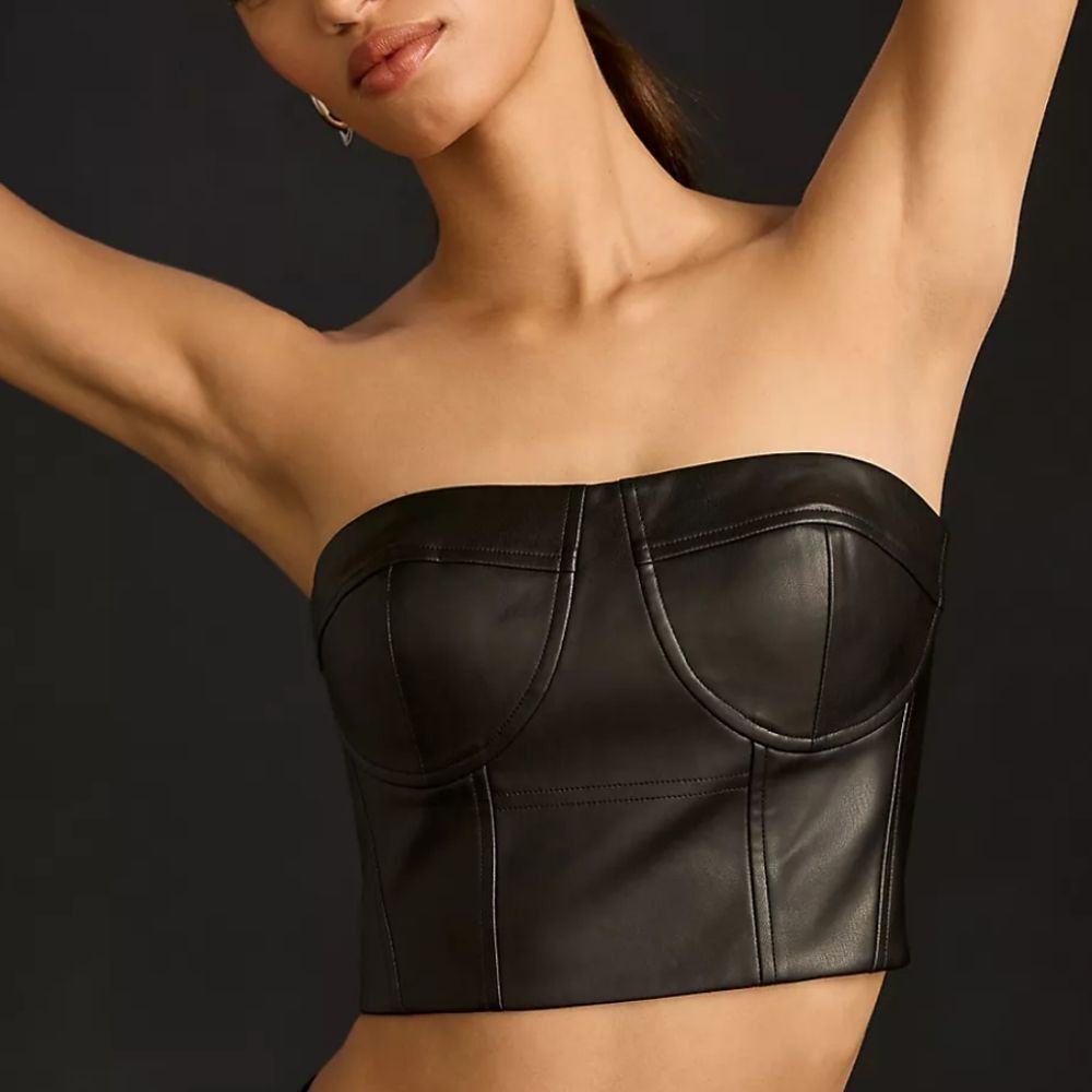 NWT! Anthropologie Mare Mare Black Faux Leather Bustier Top - Picture 5 of 10